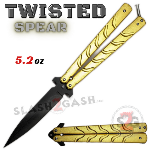 Twist Riveted Butterfly Knife Dagger Balisong with Latch - Gold Knife Black Blade