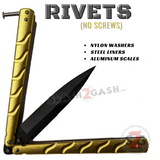 Twist Riveted Butterfly Knife Dagger Balisong with Latch - Gold Knife Black Blade