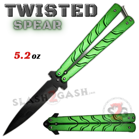 Twist Riveted Butterfly Knife Dagger Balisong with Latch - Green Knife Black Blade
