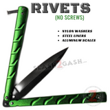 Twist Riveted Butterfly Knife Dagger Balisong with Latch - Green Knife Black Blade