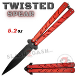 Twist Riveted Butterfly Knife Dagger Balisong with Latch - Red Knife Black Blade
