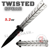 Twist Riveted Butterfly Knife Dagger Balisong with Latch - Silver Knife Black Blade