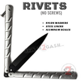 Twist Riveted Butterfly Knife Dagger Balisong with Latch - Silver Knife Black Blade
