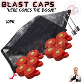 Blast Cap Target Kit w/ Pump 14 piece set - 10 pack of caps, 2 Inflator needles, 1 mesh net, 1 pump
