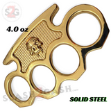 Vampire Skull Brass Knuckles Duster Steel Paperweight - Gold