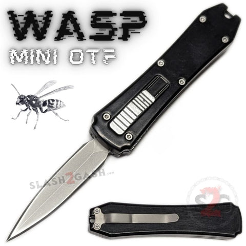 Mini Keychain OTF Knife Wasp Small Automatic Switchblade Dagger with Clip - Black Silver California Legal