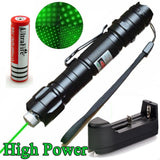 Green Laser Pointer Pen W/Clip High Power Military Grade 10 Miles + Star Cap + Battery + Charger 532nm