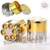 Revolver Bullet Herb Grinder Tobacco Mill - Gold 1.6 Inch 3 piece 40mm