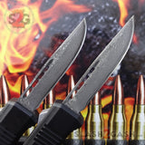 Delta Force Small 7" OTF Bullet HK Automatic Knife - REAL Layered Damascus Switchblade Drop Point