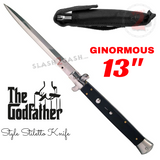 13" Ginormous Godfather Stiletto Automatic Knife - Black Acrylic Italian Switchblade Huge Large Jumbo