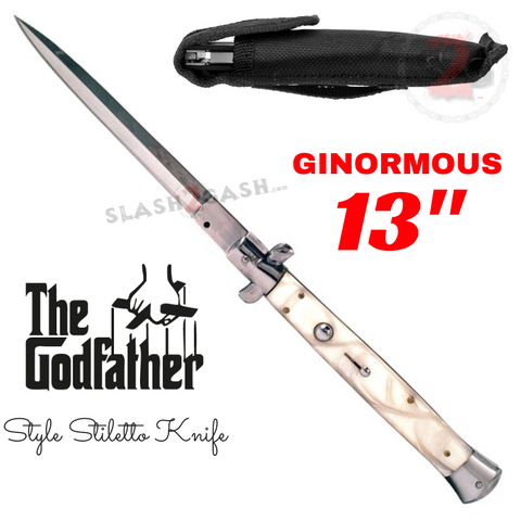 13" Ginormous Godfather Stiletto Automatic Knife - White Pearl
