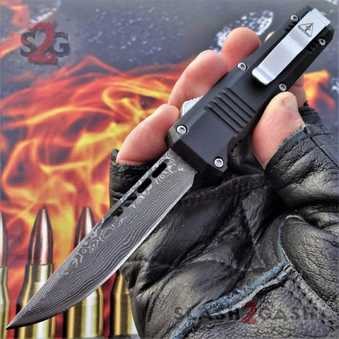Delta Force Small 7" OTF Bullet HK Automatic Knife - REAL Layered Damascus Switchblade Drop Point