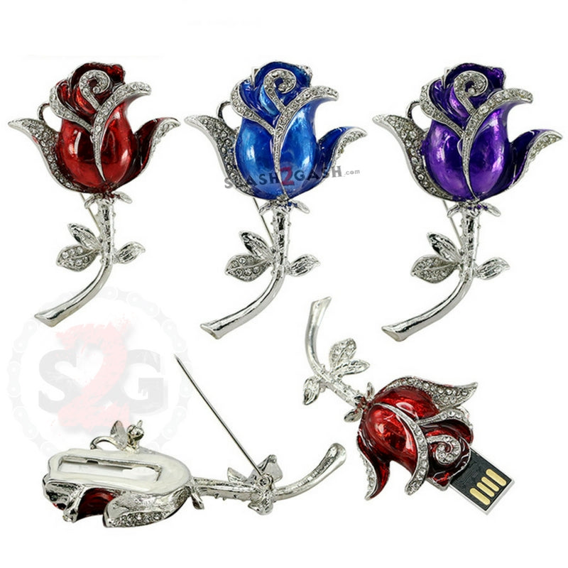Rose Flashdrive Crystal Rose Pin USB Flash Drive 2.0 Flower 16gb red/blue/purple ...