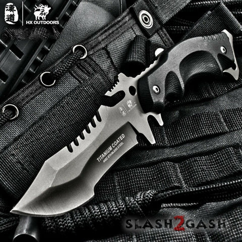 HX OUTDOORS Tactical Knife 440C Blade K10 w/ Sheath Plated Titanium