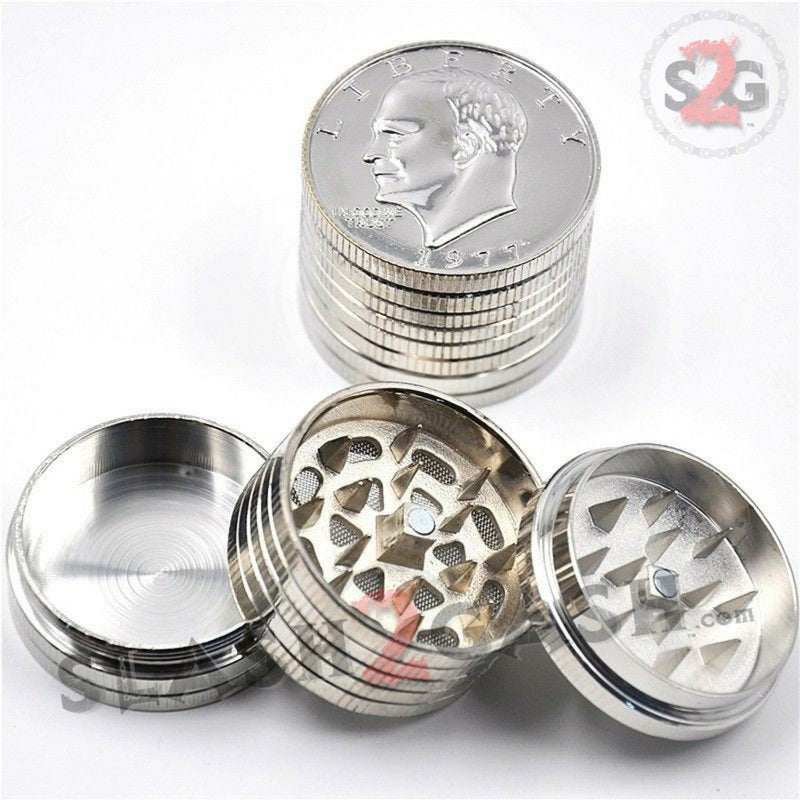 Silver Dollar Coin Grinder Metal Tobacco Herb Crusher 3 pieces