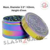 Rainbow Stainless Steel Magnetic Spice Herb Grinder w/ Maze 4 pc Game 2.5 inch 63mm