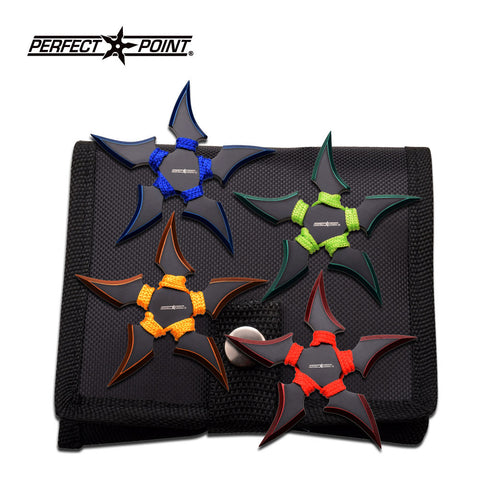 Throwing Star Set 4" 5 Point Perfect Point Green Yellow Blue Red 4 Pack