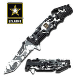 U.S. Army Knife Licensed "Liberator" Snow Camo Tactical Spring Assisted