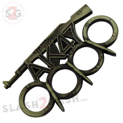 AK-47 Bullet Knuckles w/ Spikes Gun Paperweight Kalashnikov - Antiqued Brass/Bronze