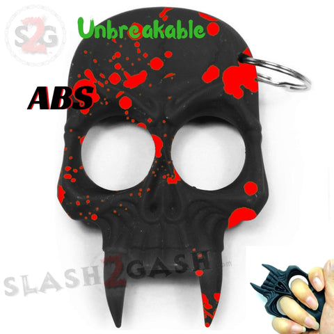 Demonic Skull Self Defense Keychain ABS Knuckles - Black w/ Red Splash Unbreakable Plastic