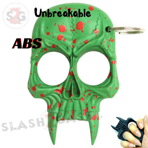 Demonic Zombie Skull Self Defense Keychain ABS Knuckles - Green w/ Red Splash Unbreakable Plastic