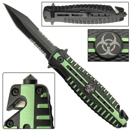 Zombie Killer Spring Assist Tactical Knife Quarantine Dagger w/ Glass Breaker