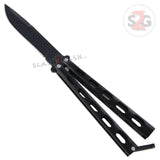 Jaguar HEAVY Butterfly Knife Big Fat Balisong - Black Plain Riveted Knuckle Banger