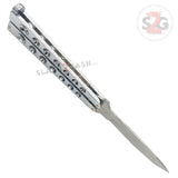 Heavy Duty Classic Butterfly Knife Thick 7 Hole Balisong - Shiny Silver Chrome Plain