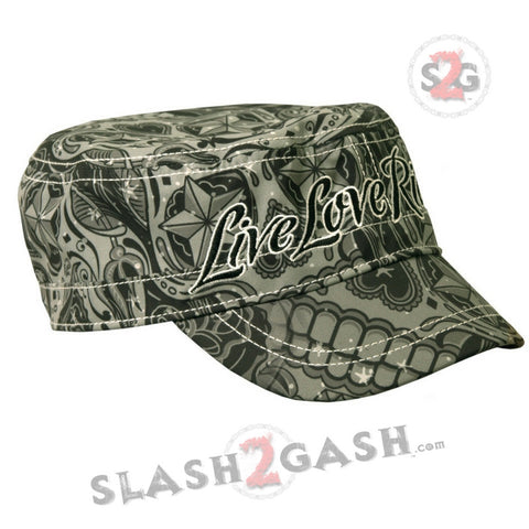 Hot Leathers Live Love Ride Sugar Skull Ladies Cadet Cap LIMITED EDITION