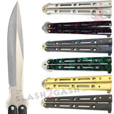 JUMBO Butterfly Knife Giant 10" Balisong Large 5 Hole Pattern - Silver