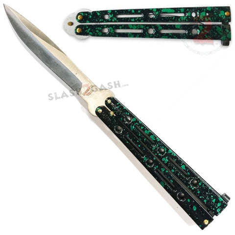 JUMBO Butterfly Knife Giant 10" Balisong Large 5 Hole Pattern - Green Marble