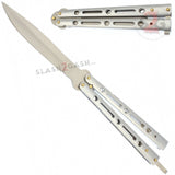 JUMBO Butterfly Knife Giant 10" Balisong Large 5 Hole Pattern - Silver
