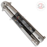 Black Marble Butterfly Knife Pearl Swirl Balisong - Plain Edge w/ Clip and Sheath