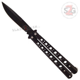Classic 6 Hole Butterfly Knife w/ Spring Latch Sandwich Version Balisong - Black