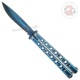 Classic 6 Hole Butterfly Knife w/ Spring Latch Balisong Sandwich Version - Blue