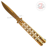 Classic 6 Hole Butterfly Knife w/ Spring Latch Balisong Sandwich Version - Gold