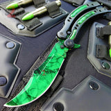 CSGO Green Gamma Doppler Emerald Butterfly Knife SHARP 440C Counter Strike Tactical Balisong CS:GO