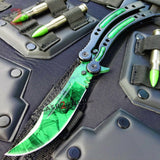 CSGO Green Gamma Doppler Emerald Butterfly Knife SHARP 440C Counter Strike Tactical Balisong CS:GO
