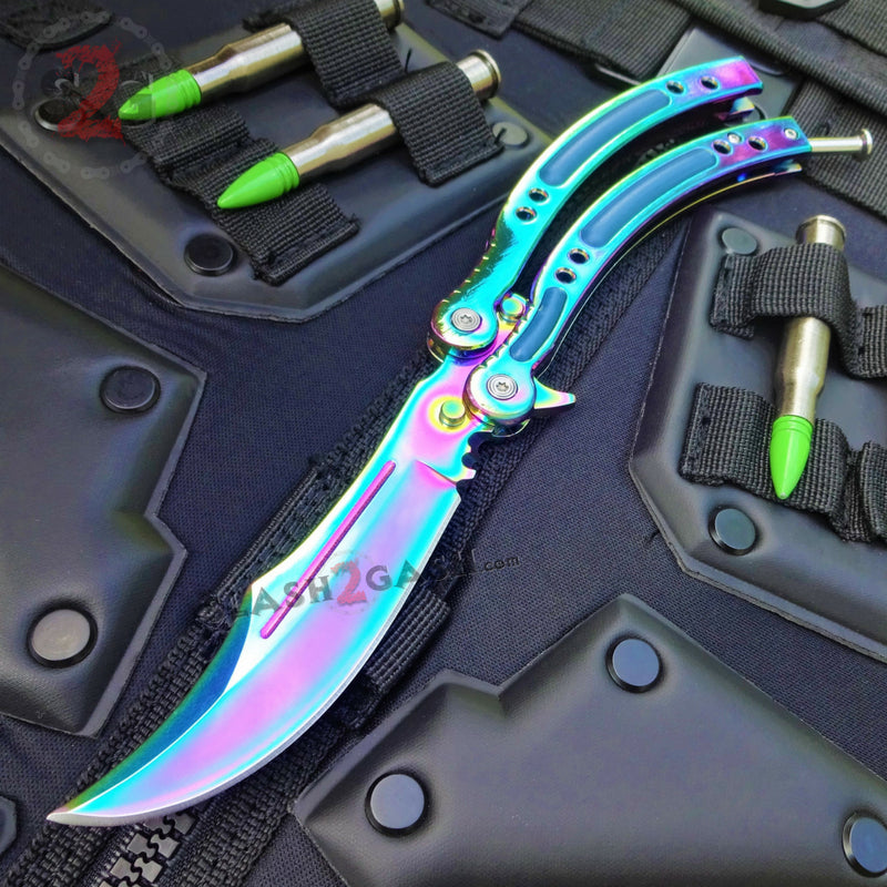 CSGO Rainbow Butterfly Knife SHARP 440C Counter Strike Balisong ...