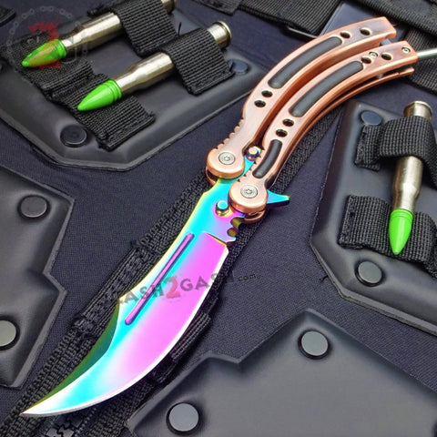 CSGO Rainbow Butterfly Knife SHARP 440C Counter Strike CS:GO Balisong - Bronze