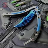 CSGO Blue Slaughter Butterfly Knife TRAINER Dull PRACTICE Balisong Grey