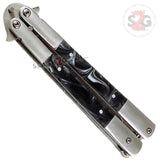 Marble Butterfly Knife Pearl Swirl Serrated Balisong - Black Acrylic w/ Clip