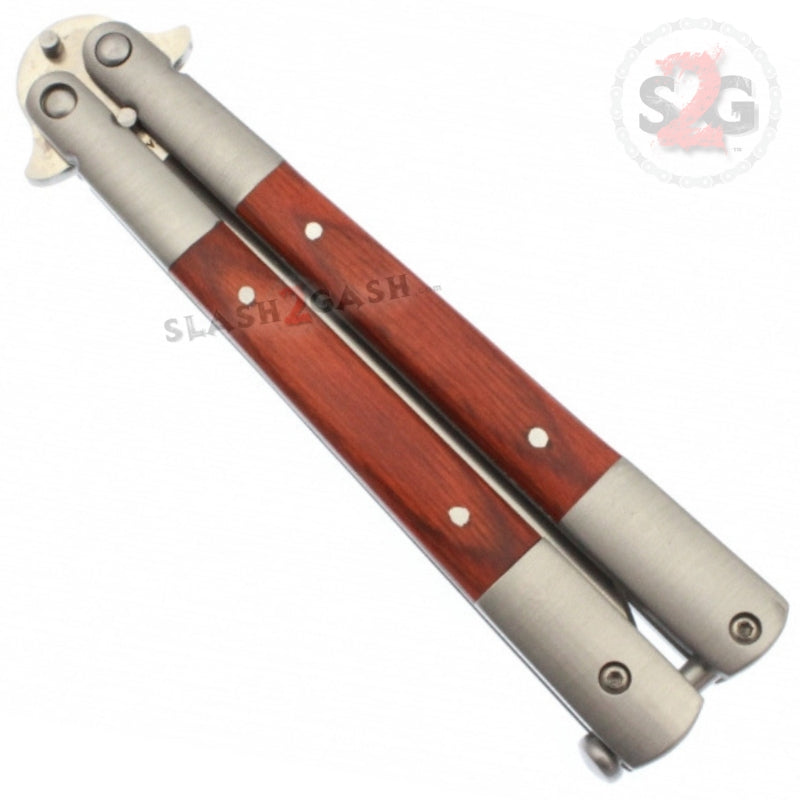 Butterfly Flip Knife w/ Inserts Serrated Balisong Rosewood Slash2Gash
