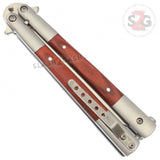 Rosewood Butterfly Knife Serrated Balisong Red Wood Inserts w/ Belt Clip