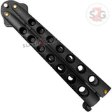 Heavy Duty Classic Butterfly Knife Thick 7 Hole Balisong - All Black Plain