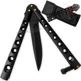 Heavy Duty Butterfly Knife Thick Classic 7 Hole Balisong - All Black Plain
