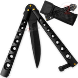 Heavy Duty Classic Butterfly Knife Thick 7 Hole Balisong - All Black Plain