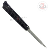 Heavy Duty Classic Butterfly Knife Thick 7 Hole Balisong - Black Plain Silver Blade