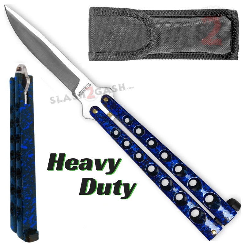 Black & Blue Diamond Plate Balisong Butterfly Knife 5.1 oz-B