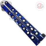 Heavy Duty Classic Butterfly Knife Thick 7 Hole Balisong - Marble Blue Splatter Plain